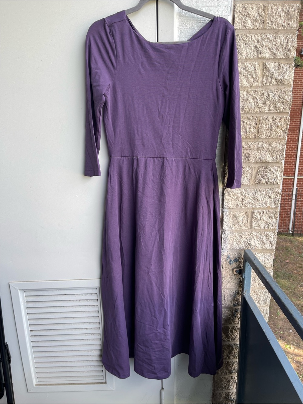 PACT women’s midi dress size M light purple color with criss cross keyhole